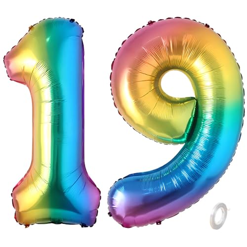 Balorise 40 Zoll Aluminium Luftballon Regenbogen Zahl 19/91, Helium Unterstützt, Ballon Nummer 0-9, 10-100 (101cm), große Folienballons Dekoration für Geburtstagsfeier, Hochzeit, Jubiläum von Balorise