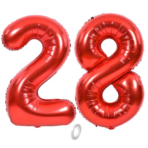 Balorise 40 Zoll Aluminium-Ballon, riesig, Rot, Zahl 28/82, aufblasbar, Helium, große Zahl 0-9, 10-100 (101 cm), Dekoration für Geburtstagsfeier und Hochzeit von Balorise