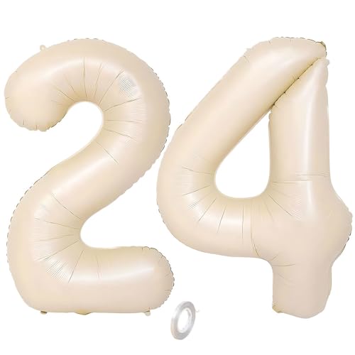 Balorise 40 Zoll Aluminium-Ballon, riesig, beige, Zahl 24/42, aufblasbar, Helium, große Zahl 0-9, 10-100 (101 cm), Dekoration für Geburtstagsfeier und Hochzeit von Balorise