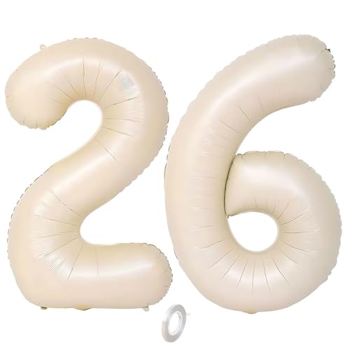 Balorise 40 Zoll Aluminium-Ballon, riesig, beige, Zahl 26/62, aufblasbar, Helium, große Zahl 0-9, 10-100 (101 cm), Dekoration für Geburtstagsfeier und Hochzeit von Balorise