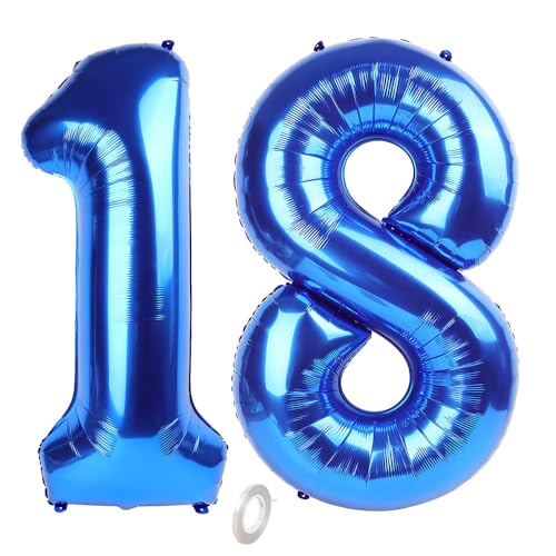Balorise 40 Zoll Aluminium-Ballon, riesig, blau, Zahl 18/81, aufblasbar, Helium, große Zahl 0-9, 10-100 (101 cm), Dekoration für Geburtstagsfeier und Hochzeit von Balorise