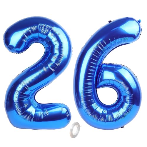 Balorise 40 Zoll Aluminium-Ballon, riesig, blau, Zahl 26/62, aufblasbar, Helium, große Zahl 0-9, 10-100 (101 cm), Dekoration für Geburtstagsfeier und Hochzeit von Balorise