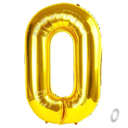 Balorise 40 Zoll Aluminium-Ballon, riesig, goldfarben, Zahl 0, aufblasbar, Helium, große Zahl 0-9, 10-100 (101 cm), Dekoration für Geburtstagsfeier und Hochzeit von Balorise