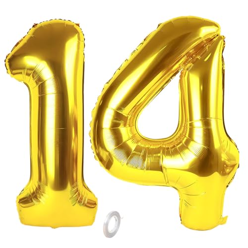 Balorise 40 Zoll Aluminium Luftballon Gold Zahl 14/41, Helium Unterstützt, Ballon Nummer 0-9, 10-100 (101cm), große Folienballons Dekoration für Geburtstagsfeier, Hochzeit, Jubiläum von Balorise