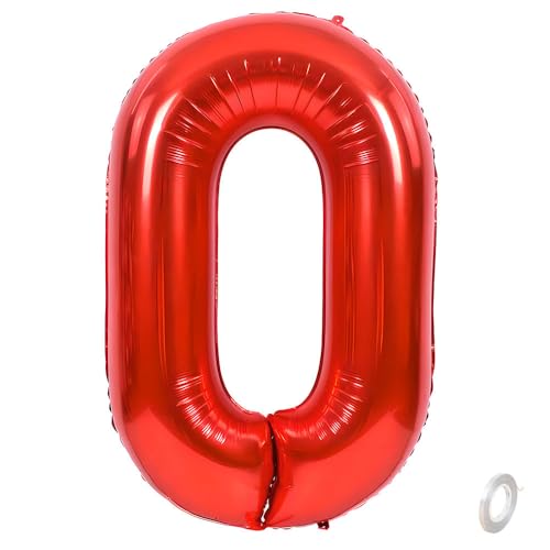 Balorise 40 Zoll Aluminium-Ballon, riesig, rot, Zahl 0, aufblasbar, Helium, große Zahl 0-9, 10-100 (101 cm), Dekoration für Geburtstagsfeier und Hochzeit von Balorise