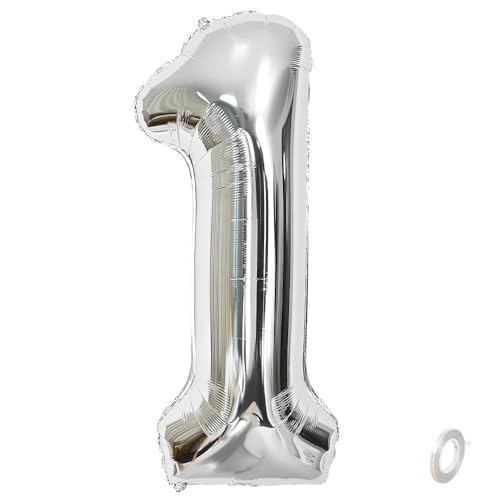 Balorise 40 Zoll Aluminium-Ballon, riesig, silberfarben, Zahl 1, aufblasbar, Helium, große Zahl 0-9, 10-100 (101 cm), Dekoration für Geburtstagsfeier und Hochzeit von Balorise