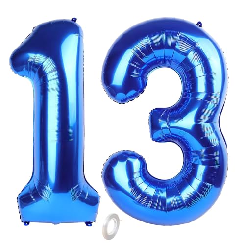 Balorise 40 Zoll Aluminium Luftballon Blau Zahl 13/31, Helium Unterstützt, Ballon Nummer 0-9, 10-100 (101cm), große Folienballons Dekoration für Geburtstagsfeier, Hochzeit, Jubiläum von Balorise
