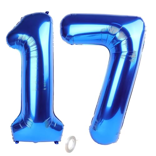 Balorise 40 Zoll Aluminium Luftballon Blau Zahl 17/71, Helium Unterstützt, Ballon Nummer 0-9, 10-100 (101cm), große Folienballons Dekoration für Geburtstagsfeier, Hochzeit, Jubiläum von Balorise