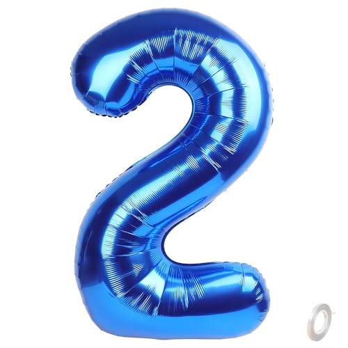 Balorise Riesen-Ballon, Aluminium, Blau, Zahl 2, aufblasbar, Helium, große Zahl 0-9, 10-100 (101 cm), Dekoration für Geburtstagsfeier und Hochzeit von Balorise