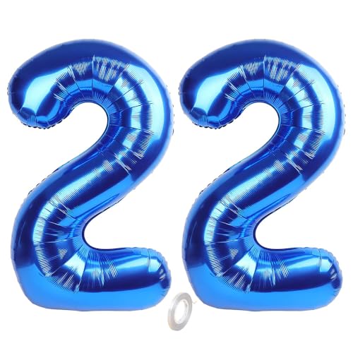 Balorise 40 Zoll Aluminium Luftballon Blau Zahl 22, Helium Unterstützt, Ballon Nummer 0-9, 10-100 (101cm), große Folienballons Dekoration für Geburtstagsfeier, Hochzeit, Jubiläum von Balorise