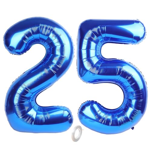 Balorise 40 Zoll Aluminium Luftballon Blau Zahl 25/52, Helium Unterstützt, Ballon Nummer 0-9, 10-100 (101cm), große Folienballons Dekoration für Geburtstagsfeier, Hochzeit, Jubiläum von Balorise