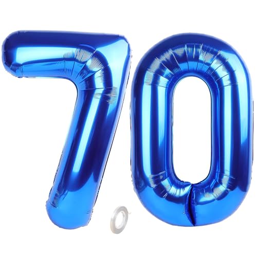 Balorise Riesen-Ballon, Aluminium, Blau, Zahl 70, aufblasbar, Helium, große Zahl 0-9, 10-100 (101 cm), Dekoration für Geburtstagsfeier und Hochzeit von Balorise