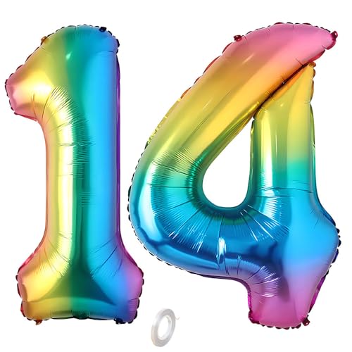 Balorise 40 Zoll Aluminium Luftballon Regenbogen Zahl 14/41, Helium Unterstützt, Ballon Nummer 0-9, 10-100 (101cm), große Folienballons Dekoration für Geburtstagsfeier, Hochzeit, Jubiläum von Balorise