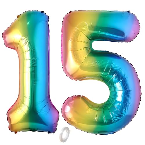 Balorise Riesen-Ballon, Aluminium, Regenbogen, Zahl 15/51, aufblasbar, Helium, große Zahl 0-9, 10-100 (101 cm), Dekoration für Geburtstagsfeier und Hochzeit von Balorise