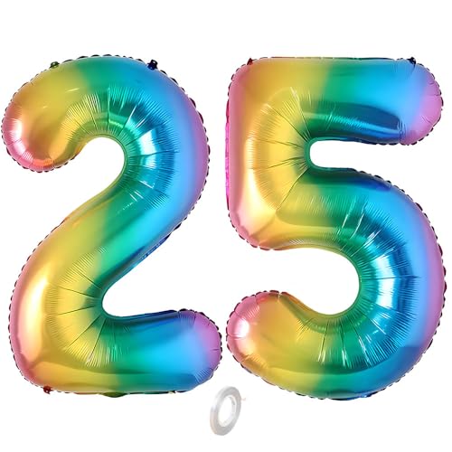 Balorise Riesen-Ballon, Aluminium, Regenbogen, Zahl 25/52, aufblasbar, Helium, große Zahl 0-9, 10-100 (101 cm), Dekoration für Geburtstagsfeier und Hochzeit von Balorise
