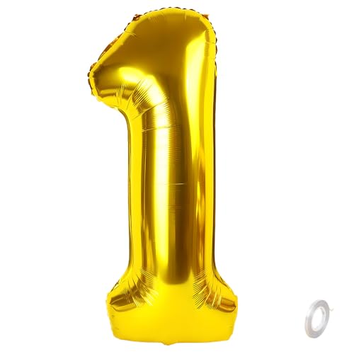 Balorise Riesen-Ballon, Aluminium, goldfarben, Zahl 1, aufblasbar, Helium, große Zahl 0 – 9, 10 – 100 (101 cm), goldfarbene Folie, Luftballons für Geburtstagsfeier und Hochzeit von Balorise