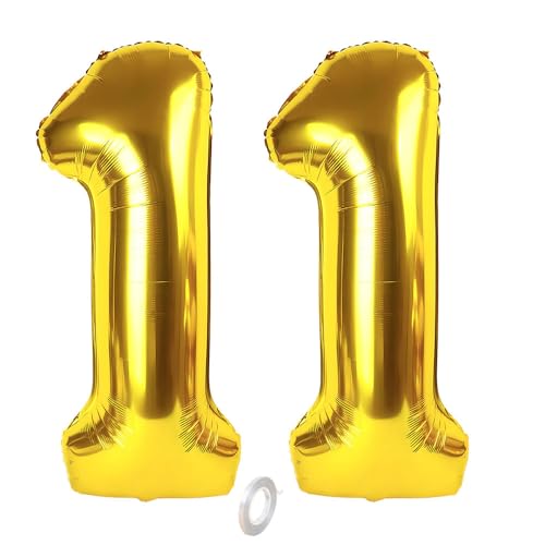 Balorise Riesen-Ballon, Aluminium, goldfarben, Zahl 11, aufblasbar, Helium, große Zahl 0 – 9, 10 – 100 (101 cm), goldfarbene Folie, Luftballons für Geburtstagsfeier und Hochzeit von Balorise