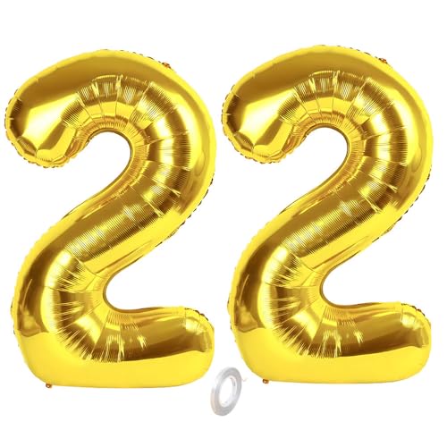 Balorise Riesen-Ballon, Aluminium, goldfarben, Zahl 22, aufblasbar, Helium, große Zahl 0 – 9, 10 – 100 (101 cm), goldfarbene Folie, Luftballons für Geburtstagsfeier und Hochzeit von Balorise