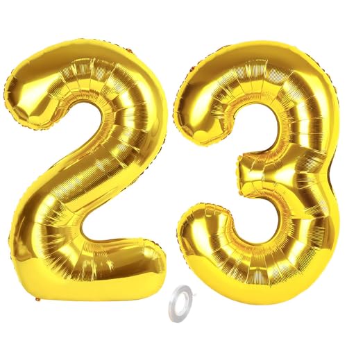 Balorise Riesen-Ballon, Aluminium, goldfarben, Zahl 23/32, aufblasbar, Helium, große Zahl 0-9, 10-100 (101 cm), goldfarbene Folie, für Geburtstagsfeier und Hochzeit von Balorise