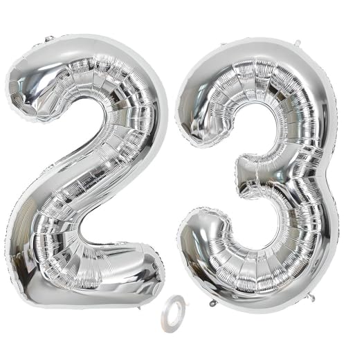 Balorise Riesen-Ballon, Aluminium, silberfarben, Zahl 23/32, aufblasbar, Helium, große Zahl 0-9, 10-100 (101 cm), Dekoration für Geburtstagsfeier und Hochzeit von Balorise