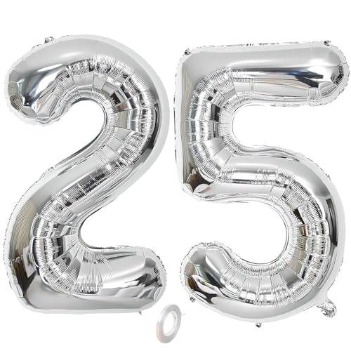 Balorise Riesen-Ballon, Aluminium, silberfarben, Zahl 25/52, aufblasbar, Helium, große Zahl 0-9, 10-100 (101 cm), Dekoration für Geburtstagsfeier und Hochzeit von Balorise