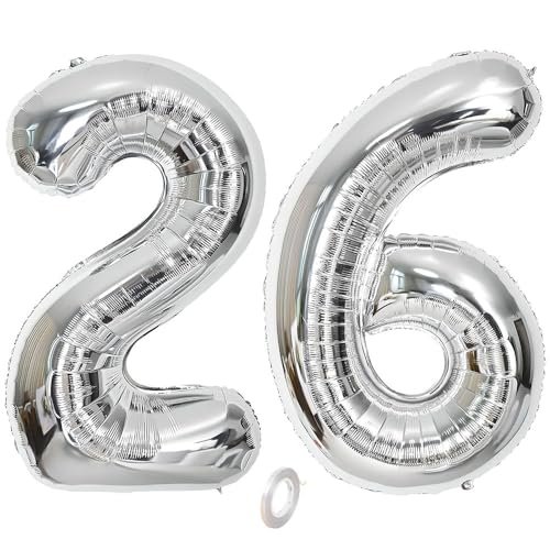 Balorise 40 Zoll Aluminium Luftballon Silber Zahl 26/62, Helium Unterstützt, Ballon Nummer 0-9, 10-100 (101cm), große Folienballons Dekoration für Geburtstagsfeier, Hochzeit, Jubiläum von Balorise