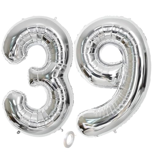 Balorise 40 Zoll Aluminium Luftballon Silber Zahl 39/93, Helium Unterstützt, Ballon Nummer 0-9, 10-100 (101cm), große Folienballons Dekoration für Geburtstagsfeier, Hochzeit, Jubiläum von Balorise