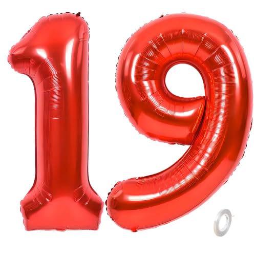 Balorise Riesige Aluminium-Luftballon, Rot, Zahl 19/91, aufblasbar, Helium, große Zahl 0-9, 10-100 (101 cm), Dekoration für Geburtstagsfeier und Hochzeit von Balorise