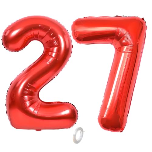 Balorise Riesige Aluminium-Luftballon, Rot, Zahl 27/72, aufblasbar, Helium, große Zahl 0-9, 10-100 (101 cm), Dekoration für Geburtstagsfeier und Hochzeit von Balorise