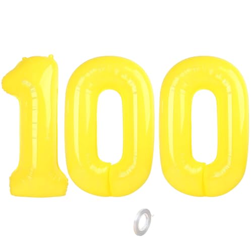 Balorise Riesige Aluminium-Luftballons, 100 cm, Gelb, Zahl 100, aufblasbar, Helium, große Zahl 0-9, 10-100 (101 cm), Dekoration für Geburtstagsfeier und Hochzeit von Balorise