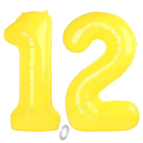 Balorise Riesige Aluminium-Luftballons, 100 cm, Gelb, Zahl 12/21, aufblasbar, Helium, große Zahl 0-9, 10-100 (101 cm), Dekoration für Geburtstagsfeier und Hochzeit von Balorise