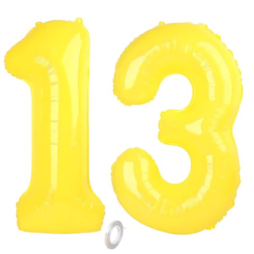 Balorise 40 Zoll Aluminium Luftballon Gelb Zahl 13/31, Helium Unterstützt, Ballon Nummer 0-9, 10-100 (101cm), große Folienballons Dekoration für Geburtstagsfeier, Hochzeit, Jubiläum von Balorise