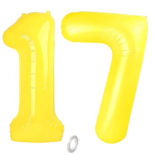Balorise Riesige Aluminium-Luftballons, 100 cm, Gelb, Zahl 17/71, aufblasbar, Helium, große Zahl 0-9, 10-100 (101 cm), Dekoration für Geburtstagsfeier und Hochzeit von Balorise