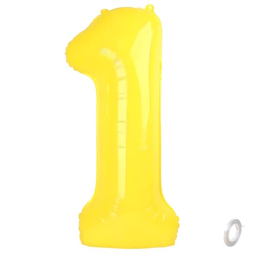 Balorise Riesige Aluminium-Luftballons, 101 cm, Gelb, Zahl 1, aufblasbar, Helium, große Zahl 0-9, 10-100 (101 cm), Dekoration für Geburtstagsfeier und Hochzeit von Balorise