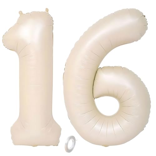 Balorise 40 Zoll Aluminium Luftballon Beige Zahl 16/61, Helium Unterstützt, Ballon Nummer 0-9, 10-100 (101cm), große Folienballons Dekoration für Geburtstagsfeier, Hochzeit, Jubiläum von Balorise