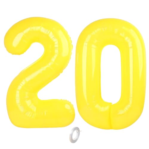 Balorise Riesige Aluminium-Luftballons, 40 Zoll, Gelb, Zahl 20, aufblasbar, Helium, große Zahl 0-9, 10-100 (101 cm), Dekoration für Geburtstagsfeier und Hochzeit von Balorise