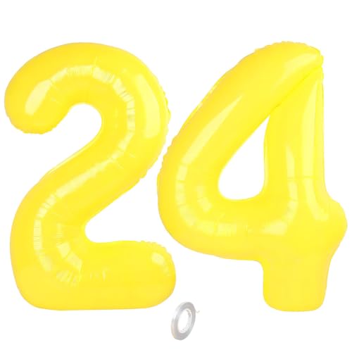 Balorise Riesige Aluminium-Luftballons, 40 Zoll, Gelb, Zahl 24/42, aufblasbar, Helium, große Zahl 0-9, 10-100 (101 cm), Dekoration für Geburtstagsfeier und Hochzeit von Balorise