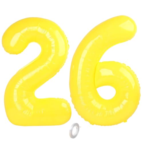 Balorise Riesige Aluminium-Luftballons, 40 Zoll, Gelb, Zahl 26/62, aufblasbar, Helium, große Zahl 0-9, 10-100 (101 cm), Dekoration für Geburtstagsfeier und Hochzeit von Balorise