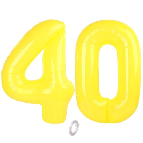 Balorise Riesige Aluminium-Luftballons, 40 Zoll, Gelb, Zahl 40, aufblasbar, Helium, große Zahl 0-9, 10-100 (101 cm), Dekoration für Geburtstagsfeier und Hochzeit von Balorise