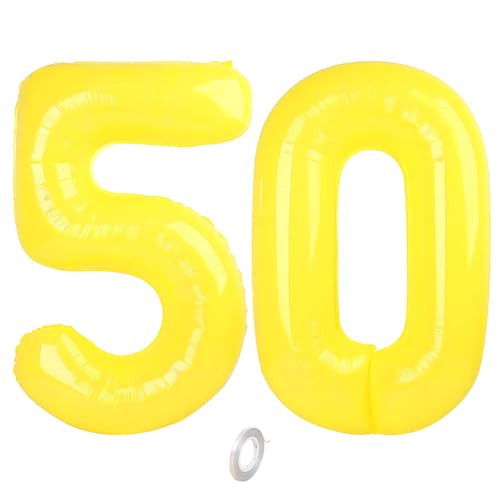 Balorise Riesige Aluminium-Luftballons, 40 Zoll, Gelb, Zahl 50, aufblasbar, Helium, große Zahl 0-9, 10-100 (101 cm), Dekoration für Geburtstagsfeier und Hochzeit von Balorise