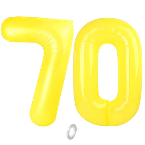 Balorise 40 Zoll Aluminium Luftballon Gelb Zahl 70, Helium Unterstützt, Ballon Nummer 0-9, 10-100 (101cm), große Folienballons Dekoration für Geburtstagsfeier, Hochzeit, Jubiläum von Balorise