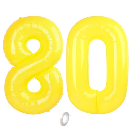 Balorise Riesige Aluminium-Luftballons, 40 Zoll, Gelb, Zahl 80, aufblasbar, Helium, große Zahl 0-9, 10-100 (101 cm), Dekoration für Geburtstagsfeier und Hochzeit von Balorise