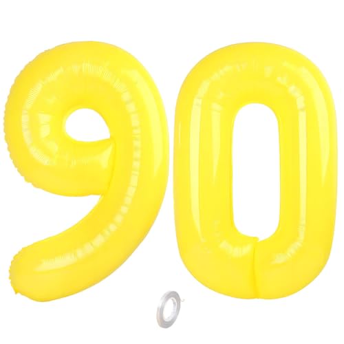 Balorise Riesige Aluminium-Luftballons, 40 Zoll, Gelb, Zahl 90, aufblasbar, Helium, große Zahl 0-9, 10-100 (101 cm), Dekoration für Geburtstagsfeier und Hochzeit von Balorise