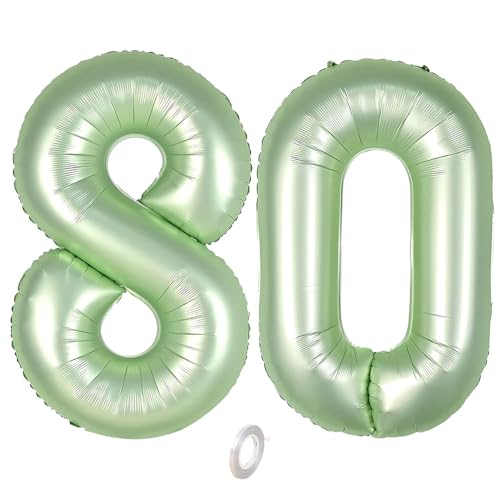 Balorise Riesige Aluminium-Luftballons, 40 Zoll, Grün, Zahl 80, aufblasbar, Helium, große Zahl 0-9, 10-100 (101 cm), Dekoration für Geburtstagsfeier und Hochzeit von Balorise