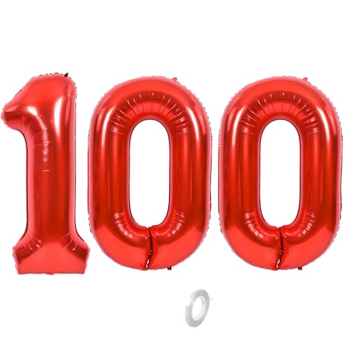 Balorise Riesige Aluminium-Luftballons, 40 Zoll, Rot, Zahl 100, aufblasbar, Helium, große Zahl 0-9, 10-100 (101 cm), Dekoration für Geburtstagsfeier und Hochzeit von Balorise