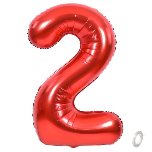 Balorise Riesige Aluminium-Luftballons, 40 Zoll, Rot, Zahl 2, aufblasbar, Helium, große Zahl 0-9, 10-100 (101 cm), Dekoration für Geburtstagsfeier und Hochzeit von Balorise