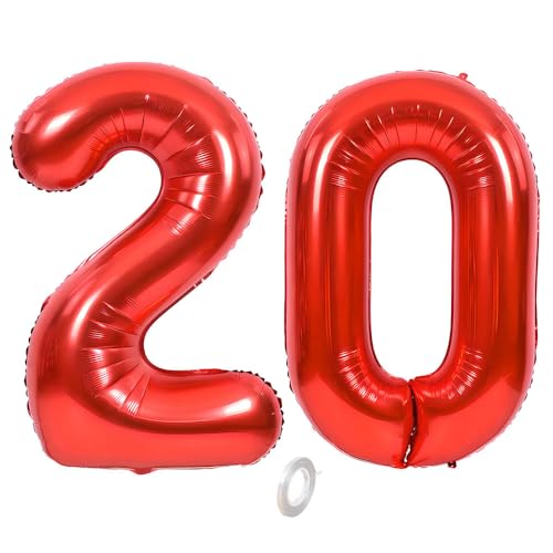 Balorise Riesige Aluminium-Luftballons, 40 Zoll, Rot, Zahl 20, aufblasbar, Helium, große Zahl 0-9, 10-100 (101 cm), Dekoration für Geburtstagsfeier und Hochzeit von Balorise