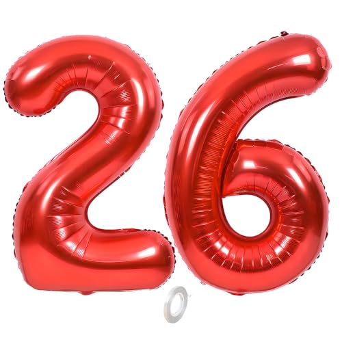 Balorise Riesige Aluminium-Luftballons, 40 Zoll, Rot, Zahl 26/62, aufblasbar, Helium, große Zahl 0-9, 10-100 (101 cm), Dekoration für Geburtstagsfeier und Hochzeit von Balorise