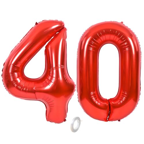 Balorise Riesige Aluminium-Luftballons, 40 Zoll, Rot, Zahl 40, aufblasbar, Helium, große Zahl 0-9, 10-100 (101 cm), Dekoration für Geburtstagsfeier und Hochzeit von Balorise