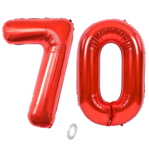 Balorise Riesige Aluminium-Luftballons, 40 Zoll, Rot, Zahl 70, aufblasbar, Helium, große Zahl 0-9, 10-100 (101 cm), Dekoration für Geburtstagsfeier und Hochzeit von Balorise